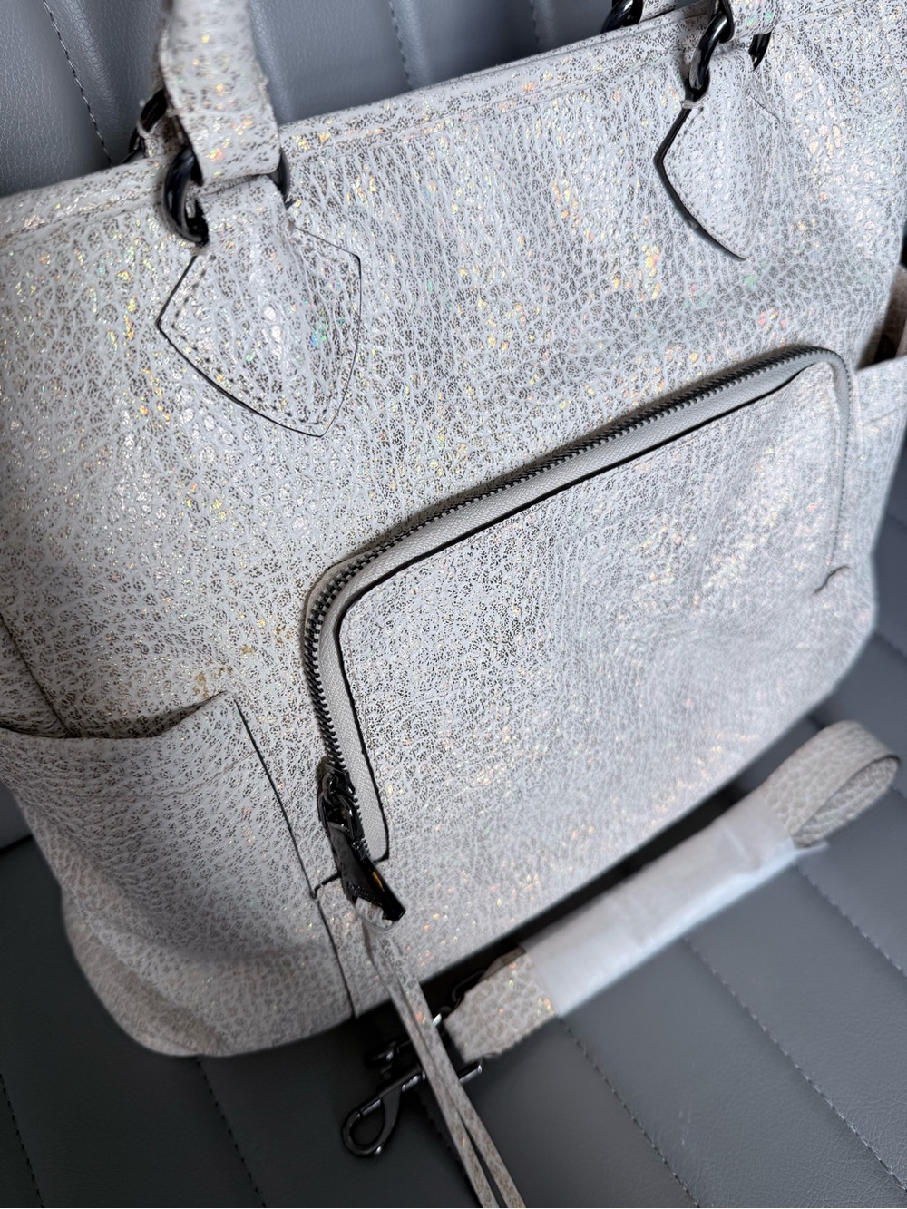 Aimee Kestenberg Sunbury Iridescent Holographic Genuine Leather Tote Satchel - Picture 7 of 12